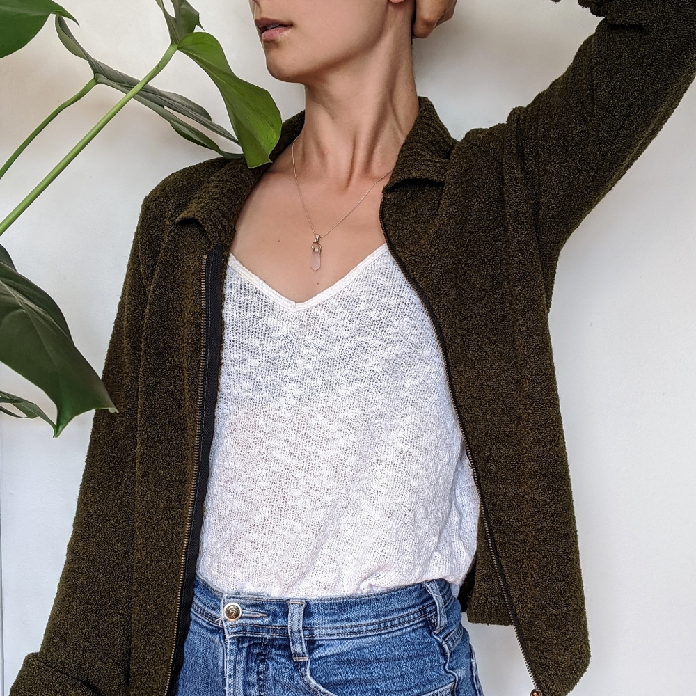 Khaki bouclé cardigan
